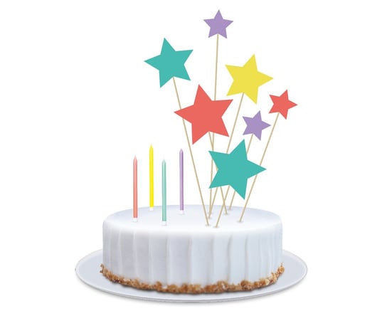 Dekoracja na tort PBeauty&Charm Pastele (4 x świeczki, 4 x pikery 18 cm, 3 x pikery 13 cm) GoDan