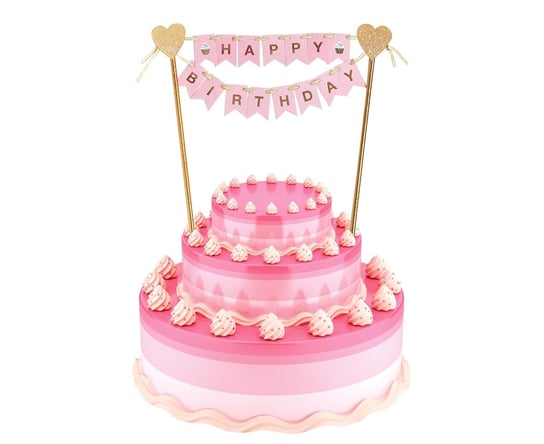 Dekoracja papierowa B&G na tort Happy Birthday, jasnoróżowa, 25 cm GoDan
