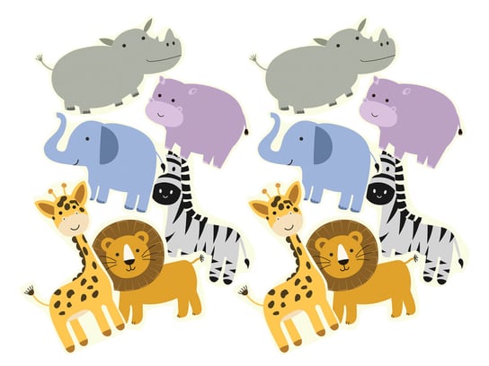 Dekoracja papierowa dwustronna Safari zwierzątka kształty, 12 szt. Inna marka