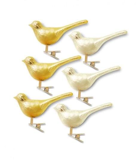 Dekoracja Ptaszek, złoty, kremowy, 7x8x2,5 cm, 6 szt. Pigmejka