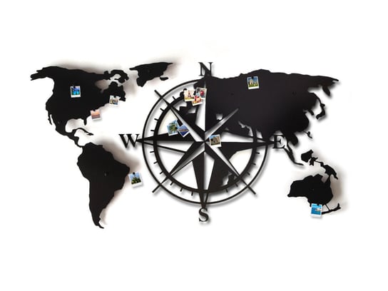 Dekoracja ścienna DECOLICIOUS Mapa Świata Compass 3D, Czarna, 130x65 cm Decolicious