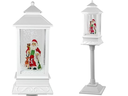 Dekoracja Świąteczna Lampa Latarnia z Mikołajem Biała Kolędy Światła Lean Toys