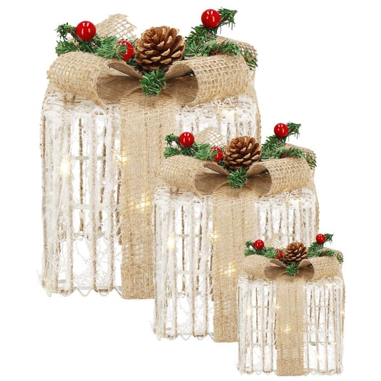 Dekoracja świąteczna LED prezenty oświetlenie zestaw 3 szt. biały ciepły akrylowe Springos