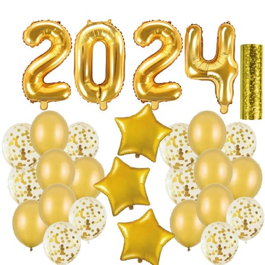 Dekoracja SYLWESTER 2024 - złoty zestaw balonów dekoracji NOWY ROK OCHprosze