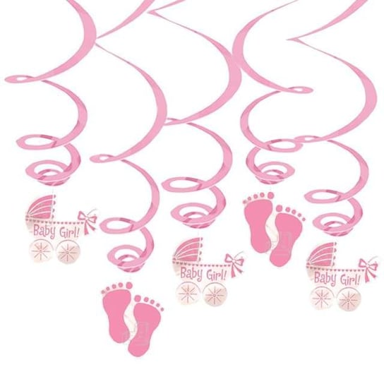 Dekoracja wisząca świderki, Baby Girl, różowa, 61 cm Amscan