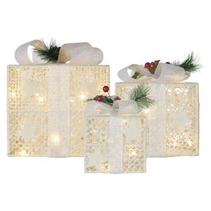 Dekoracje - 60 LED prezenty z dekoracją 11/13,5/20 cm złote, zimna biel, IP44 Emos