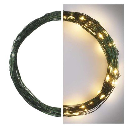 Dekoracje - 75 LED nano łezki 7,5m ciepła biel, zielony przewód, IP44 timer Emos