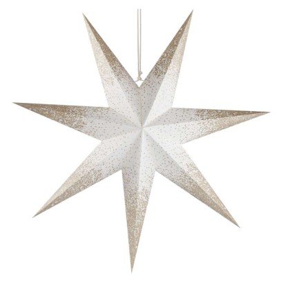 Dekoracje- gwiazda papierowa z brokatem na środku, biała, 60 cm, na żarówkę E14, IP20 Emos