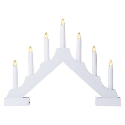 Dekoracje - świecznik biały drewniany 7 LED, 29 cm 2x AA ciepła biel, IP20, timer Emos