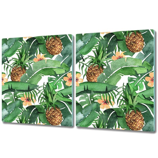 Dekoracyjna Deska Kuchenna ze Szkła - 2x 40x52 cm - Ananasy w liściach Coloray