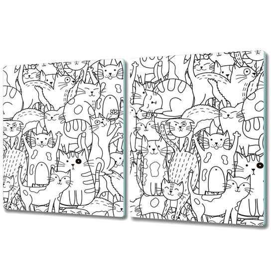 Dekoracyjna Deska Kuchenna ze Szkła - 2x 40x52 cm - Koty w stylu Doodle dla dzieci Coloray