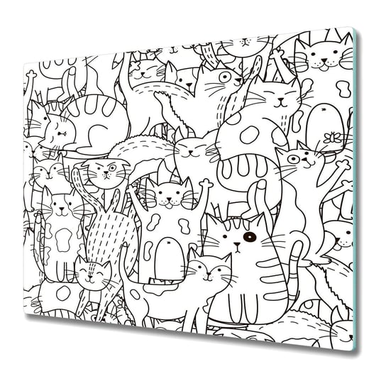 Dekoracyjna Deska Kuchenna ze Szkła 60x52 cm - Koty w stylu Doodle dla dzieci Coloray