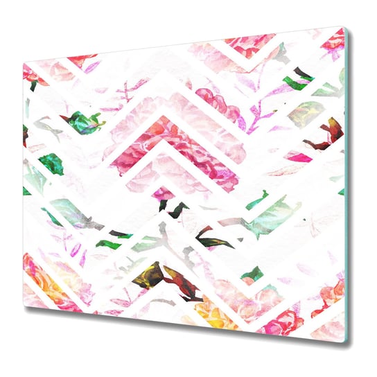 Dekoracyjna Deska Kuchenna ze Szkła 60x52 cm - Kwiatowy Szewron Coloray