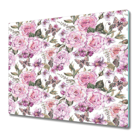 Dekoracyjna Deska Kuchenna ze Szkła 60x52 cm - Obraz róże i motyle Coloray