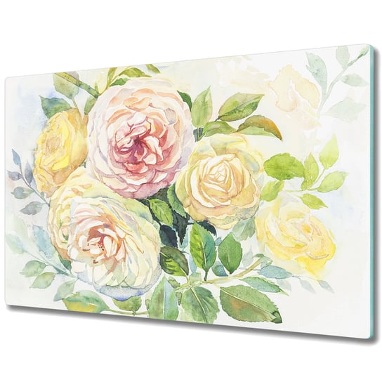 Dekoracyjna Deska Kuchenna ze Szkła - Akwarela malarstwo róże - 80x52 cm Coloray