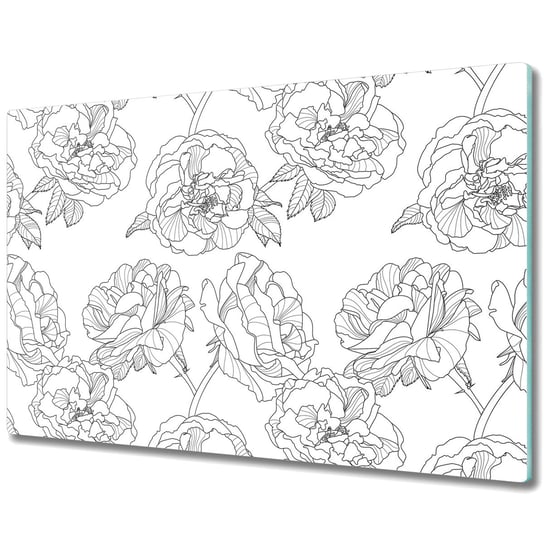 Dekoracyjna Deska Kuchenna ze Szkła - Czarno-białe rysowane róże - 80x52 cm Coloray