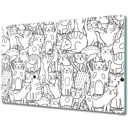 Dekoracyjna Deska Kuchenna ze Szkła - Koty w stylu Doodle dla dzieci - 80x52 cm Coloray