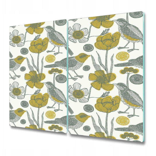Dekoracyjna Deska Kuchenna ze Szkła - Kwiaty i ptaki w pastelowych kolorach - 2 sztuki 30x52 cm Coloray