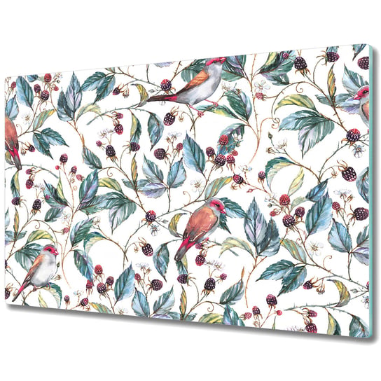 Dekoracyjna Deska Kuchenna ze Szkła - Ptaki w malinach - 80x52 cm Coloray