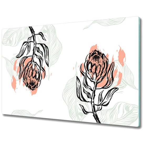 Dekoracyjna Deska Kuchenna ze Szkła - Ręcznie rysowane kwiaty - 80x52 cm Coloray