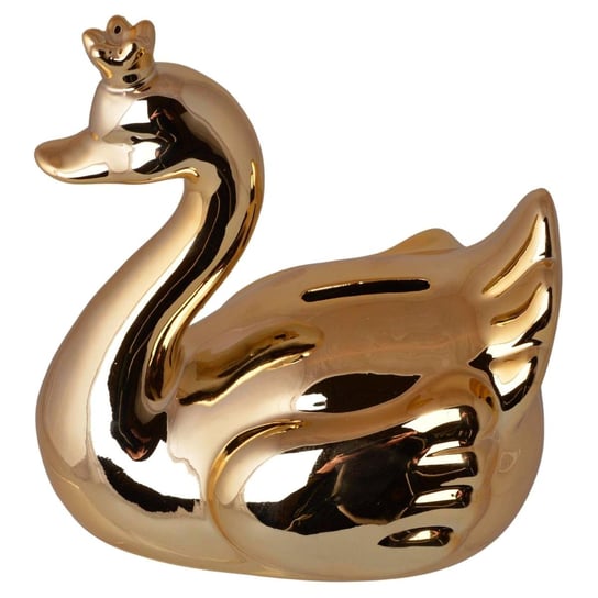 Dekoracyjna Skarbonka Z Ceramiki - Złoty Łabędź Z Koroną Womet 16 Cm Duwen