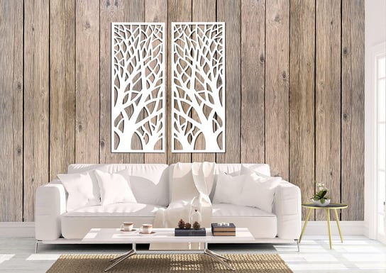 Dekoracyjny, Ażurowy Panel Ścienny, Obraz 3D, Drzewa Pionowe, 42 X 105 Cm, Dyptyk, Biały ORNAMENTI