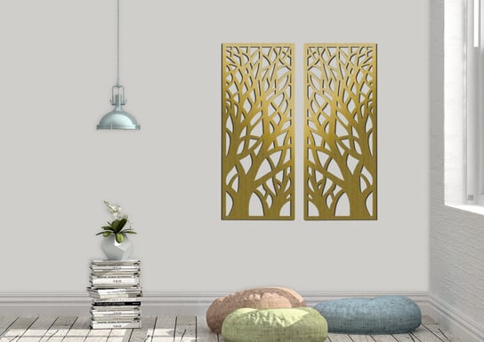 Dekoracyjny, Ażurowy Panel Ścienny, Obraz 3D, Drzewa Pionowe, 42 X 105 Cm, Dyptyk, Złoty ORNAMENTI