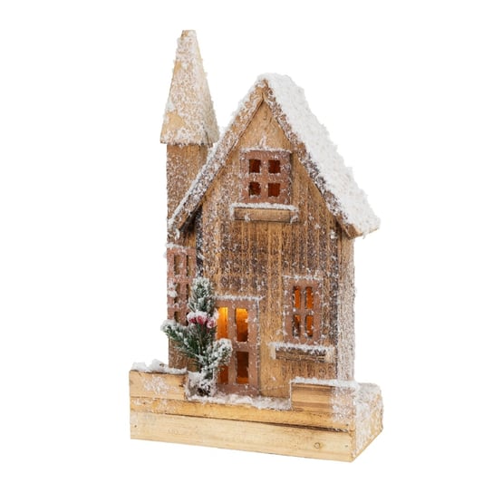 Dekoracyjny Dom Bożonarodzeniowy Pokryty Śniegiem Z Oświetleniem Led Wykonanym Z Drewna ECD Germany