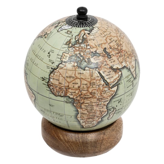 Dekoracyjny globus BE VINTAGE, podstawa z drewna mango, Ø 10 cm Atmosphera