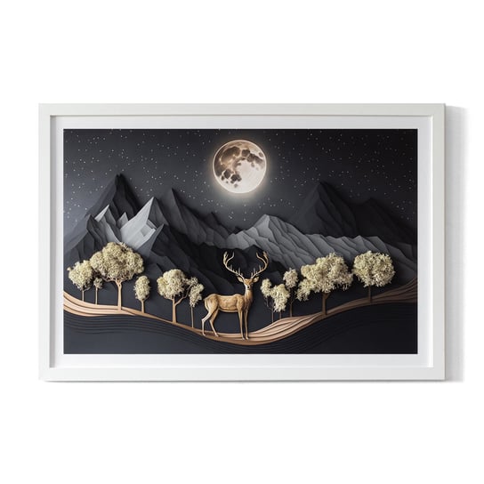 Dekoracyjny Obraz z Mchem - Jeleń w czasie pełni księżyca - 60x40 cm Tulup