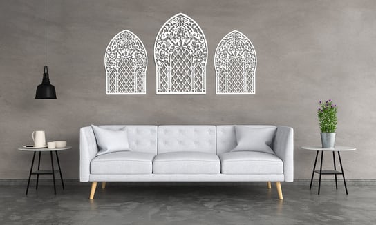 Dekoracyjny Panel Ażurowy, Okno Marokańskie, Dekoracja Ścienna 3D, Ornament, Tryptyk, Biały ORNAMENTI