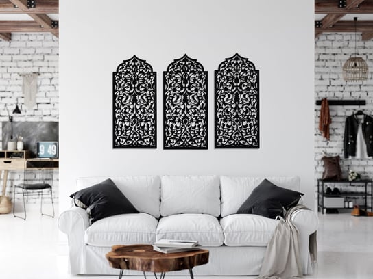 Dekoracyjny Panel Ażurowy, Okno Marokańskie, Dekoracja Ścienna 3D, Ornament, Tryptyk , Czarny ORNAMENTI