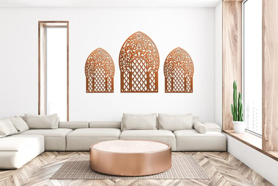 Dekoracyjny Panel Ażurowy, Okno Marokańskie, Dekoracja Ścienna 3D, Ornament, Tryptyk  , Miedziany ORNAMENTI