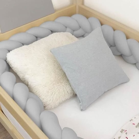 Dekoracyjny pleciony ochraniacz na łóżko dla dzieci i dorosłych - Szary - 20 x 300 cm - Bawełna - Benlemi Inna marka