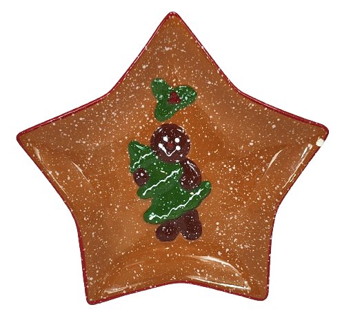Dekoracyjny talerz świąteczny. Brązowa gwiazdka ciastek. Inna marka