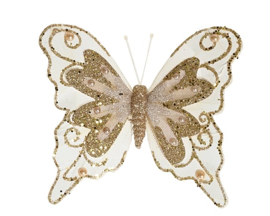 Dekoracyjny złoty brokatowy motyl na klipsie 12 cm Inna marka