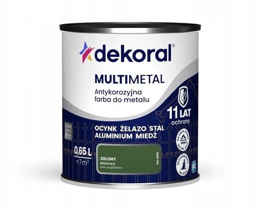 DEKORAL MULTIMETAL FARBA ANTYKOROZYJNA ZIELONY MATOWY RAL6005 0,65L dekoral