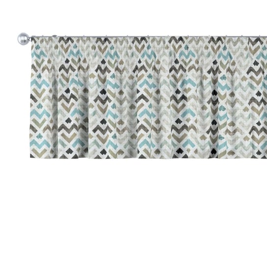 Dekoria, Modern, lamberkin na taśmie marszczącej, wzór geometryczny w odcieniach pastelowego błękitu i beżu na jasnym tle, 130×40cm Dekoria