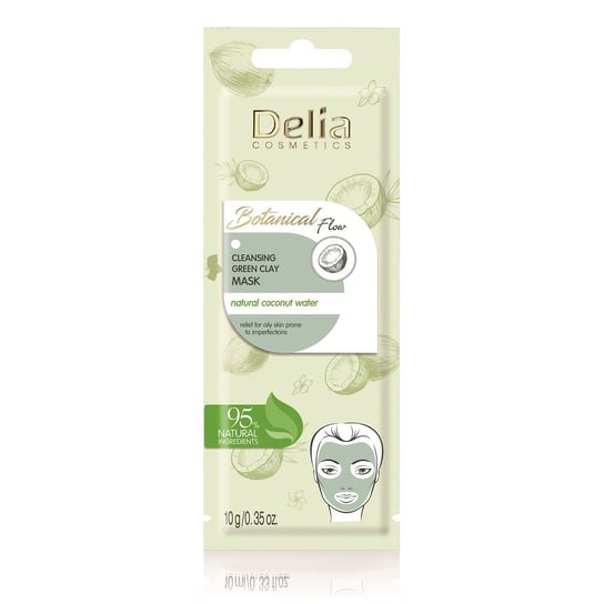 Delia Cosmetics Botanical Flow oczyszczająca maseczka z zieloną glinką i naturalną wodą kokosową 10g Delia Cosmetics