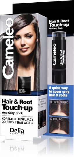 Delia Cosmetics, Cameleo Hair & Root Touch-Up, korektor tuszujący odrosty i siwe włosy Czarny, 4,6 g Delia