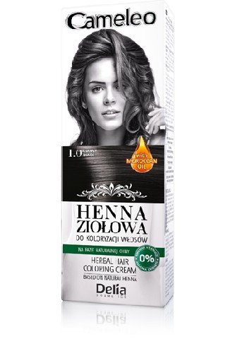 Delia Cosmetics, Cameleo, henna ziołowa do koloryzacji włosów nr 1.0 czarny, 75 g Delia