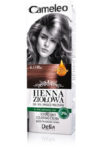Delia Cosmetics, Cameleo, Henna ziołowa do koloryzacji włosów nr 4.0 Brąz, 75 g Delia