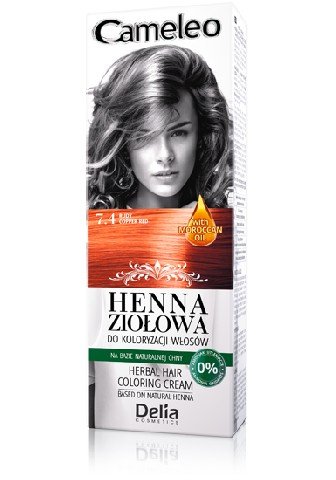 Delia Cosmetics, Cameleo, henna ziołowa do koloryzacji włosów nr 7.4 rudy, 75 g Delia