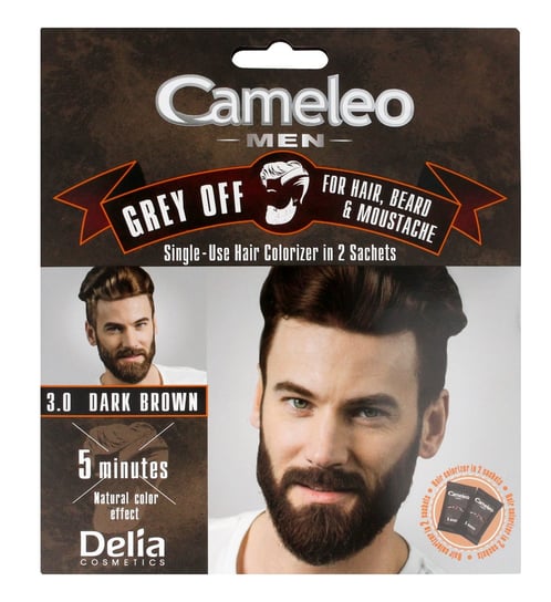Delia Cosmetics, Cameleo Men, krem koloryzujący do włosów, brody i wąsów 3.0 dark brown, 2x15 ml Delia