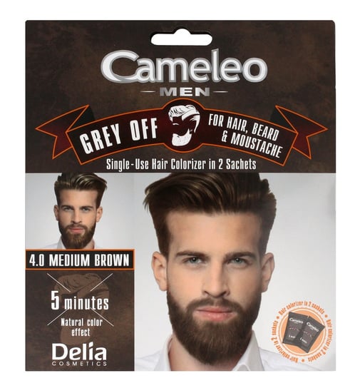 Delia Cosmetics, Cameleo Men, krem koloryzujący do włosów, brody i wąsów 4.0 Medium Brown, 2x15 ml Delia