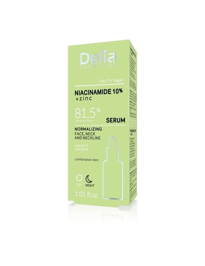 Delia Cosmetics NIACINAMIDE 10%+ZINC Serum normalizujące do twarzy,szyi i dekoltu na dzień i noc 30ml Delia