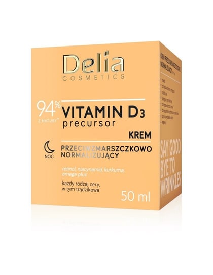 Delia Cosmetics, Vitamin D3 Precursor, Krem przeciwzmarszczkowo, normalizujący na noc, 50 ml Delia