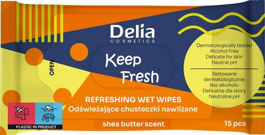Delia, Keep Fresh, Chusteczki nawilżane Shea butter, 15 szt. Delia