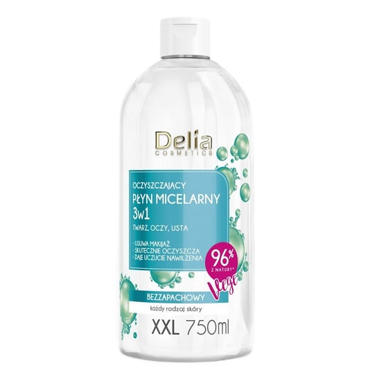 Delia, Oczyszczający płyn micelarny 3w1, 750ml Delia