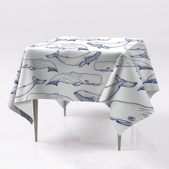 Delikatny gładkie obrusy Niebieskie Wieloryby eko, Fabricsy, 150x150 cm Fabricsy